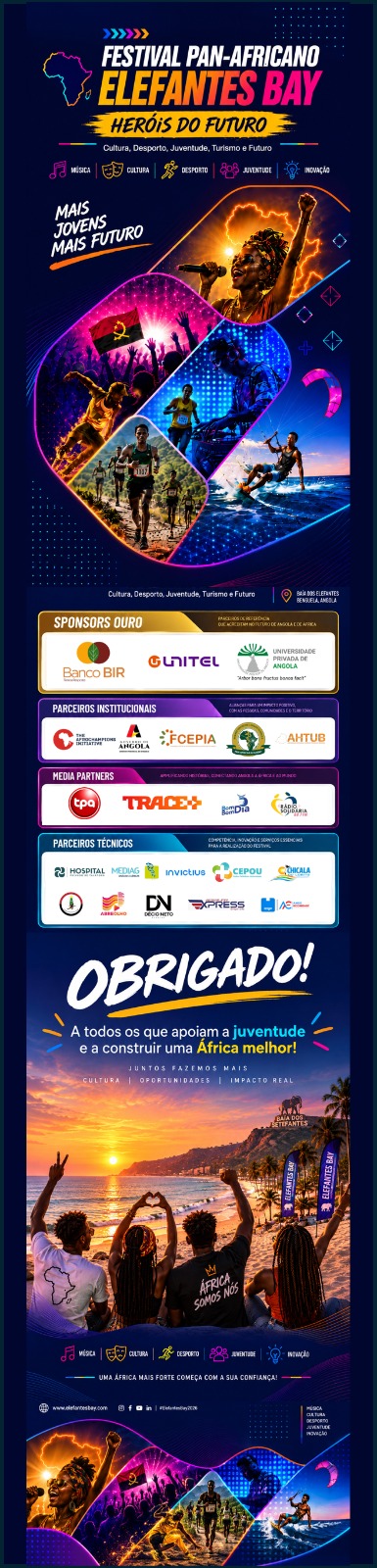 Painel de agradecimento aos patrocinadores e parceiros com presença do Banco BIR